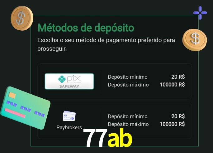 O cassino 77ab oferece uma grande variedade de métodos de pagamento
